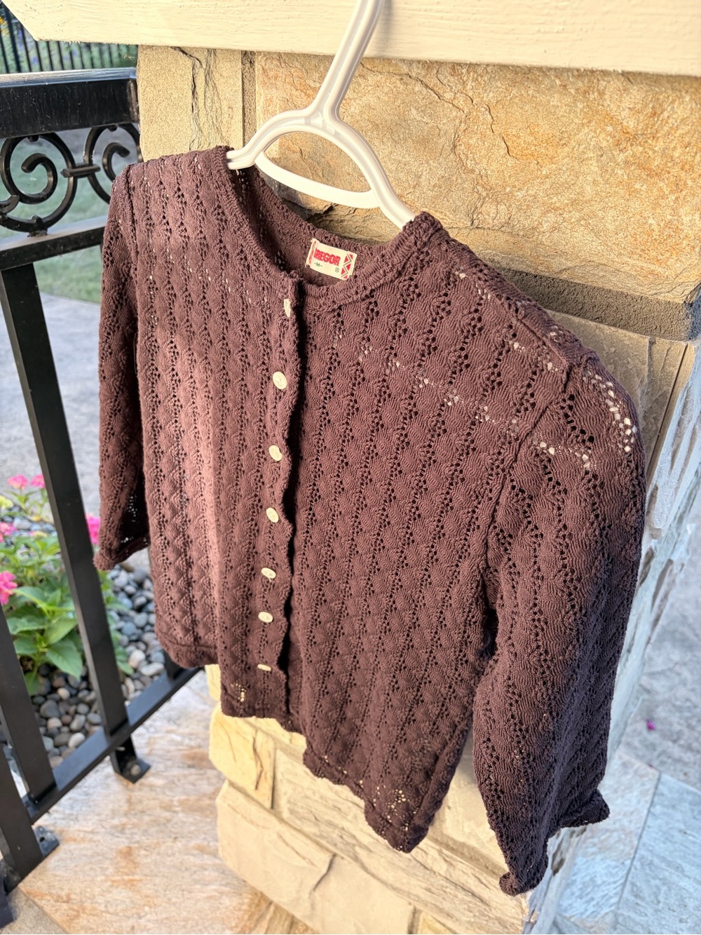 Vintage McGregor Brown Pointelle Knit Cardigan Button Front Cottagecore